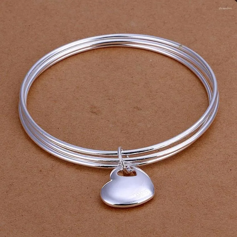 Bangle Favorite Valentine's Day Gift Fashion Silver Color Jewelry Wedding Round Circle Hanging Heart Armband Lady Girl