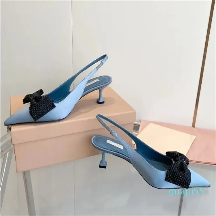 Women Bow Rhinestone Cat heel shoes and sandals low-heeled shoes pointy shoes kitten ladies banquet holiday wedding