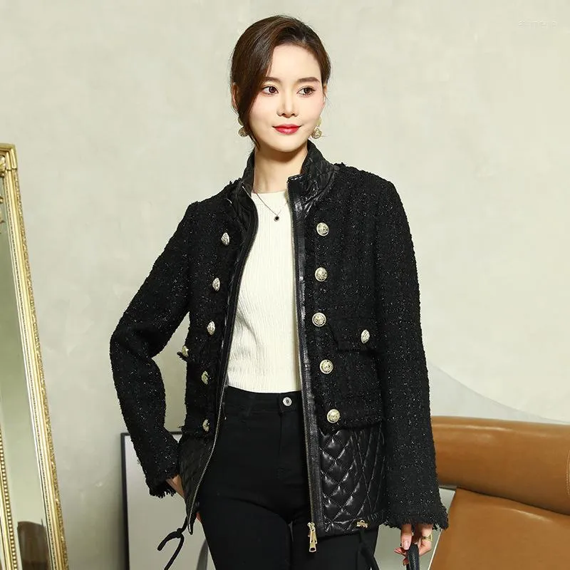 Women's Leather 2023 Autumn/Winter Genuine Coat Woolen Splice Stand Up Collar Sheepskin Small Fragrant Style