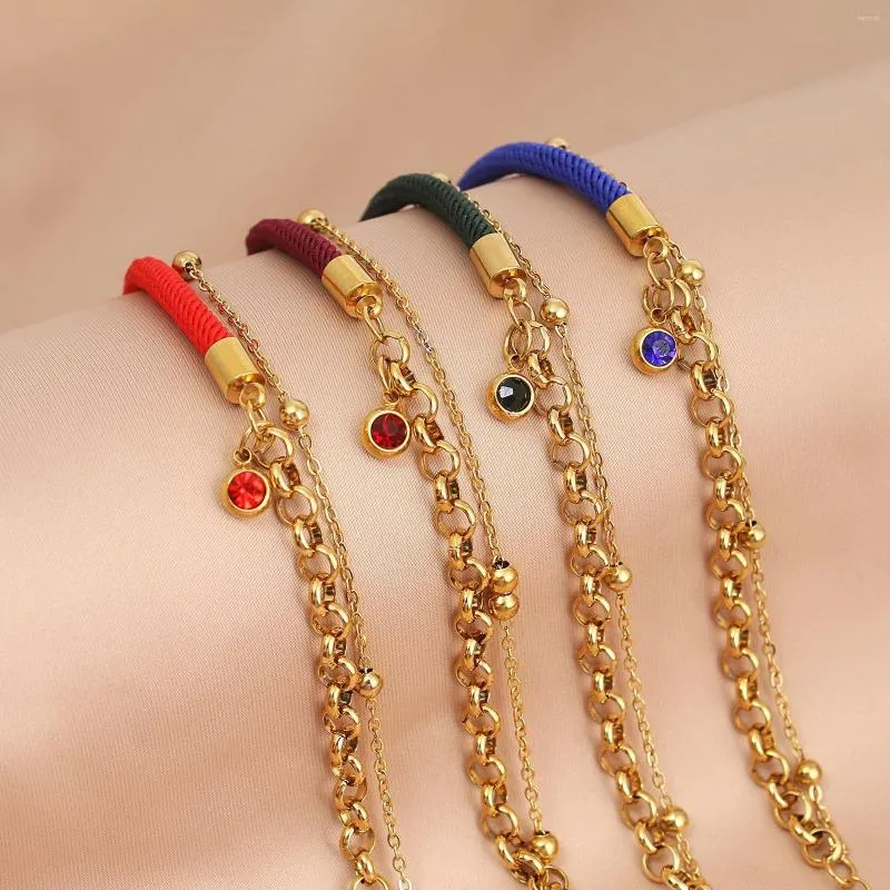 Braccialetti a maglie Doppio perno Corda Milano Bracciale a strati con pendente in acciaio inossidabile color oro con diamanti per le donne Regalo di compleanno di gioielli di lusso