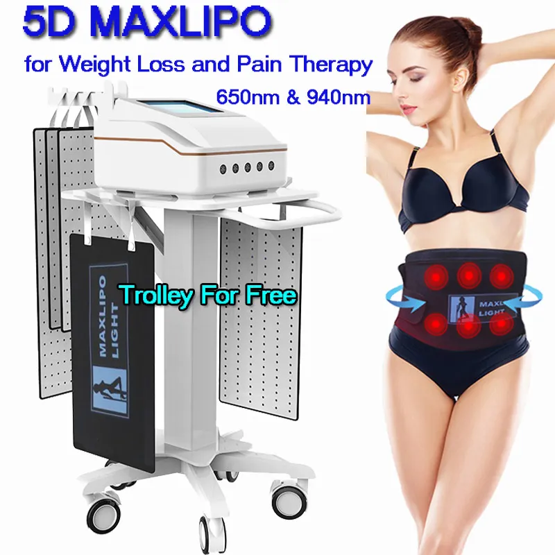 Nuova tecnologia 5D Maxlipo Laser Sollievo dal dolore Dispositivo per la perdita di peso Terapia della luce rossa Lipolaser a infrarossi Dissolvere il grasso Drenaggio linfatico Macchina per la clinica di bellezza