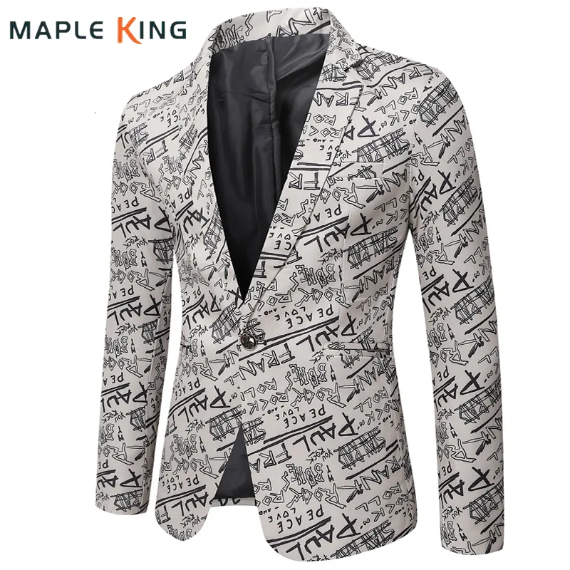 Mäns kostymer blazrar herrar kostymer jackor avslappnad brev tryckt veston homme elegant smal bröllopsklänning blazer koreanska män kläder manteau luxe homme 230912