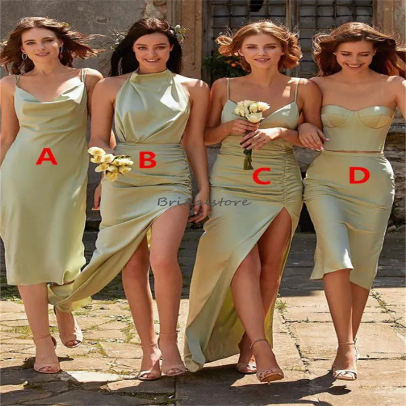 Mix Mismatched Sage Bridesmaid Dress 2023 Simple Boho Beach Wedding Guest Dress Sexy Silk Satin Maid Of Honor Party Evening Wear Elegant Women Formal Occasion Dress