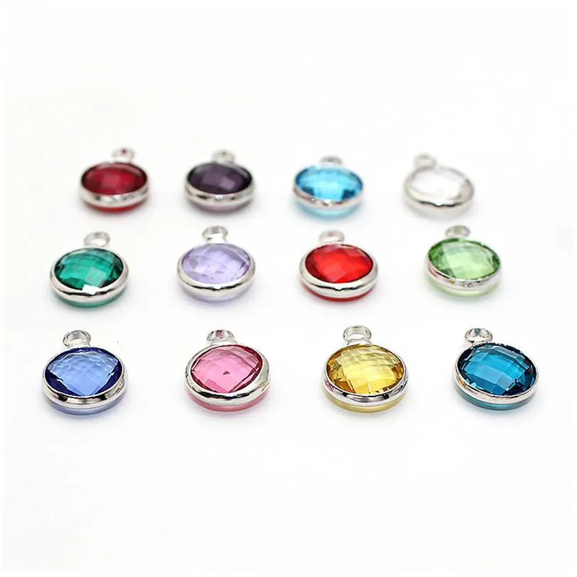 Charms New Trendy 8.6Mm Round Crystal Birthstone Sier Charm Beads For Wholesale No Chain Drop Delivery Dhgnu