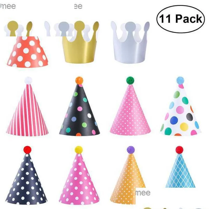 Party Hats 11 Happy Birthday Polka Dot Diy Cute Handmade Crown Shower Baby Decoration Boys And Girls Gift Supplies Z230809 Drop Delive Dhmyo