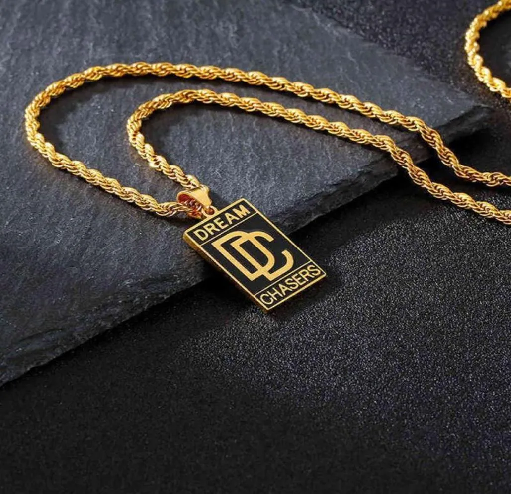 Collier hip hop avec pendentif Gold Dream Chasers, chaîne cubaine pour hommes et femmes230c9842029