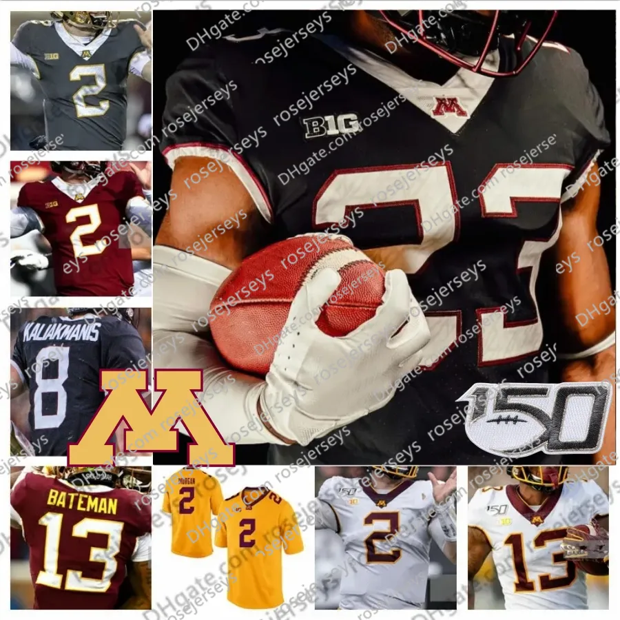 Aangepaste Minnesota Golden Gophers Athan Kaliakmanis Darius Taylor Sean Tyler Daniel Jackson Corey Croom Jr 13 Bateman mannen vrouwen jeugd elk naamnummer voetbalshirt