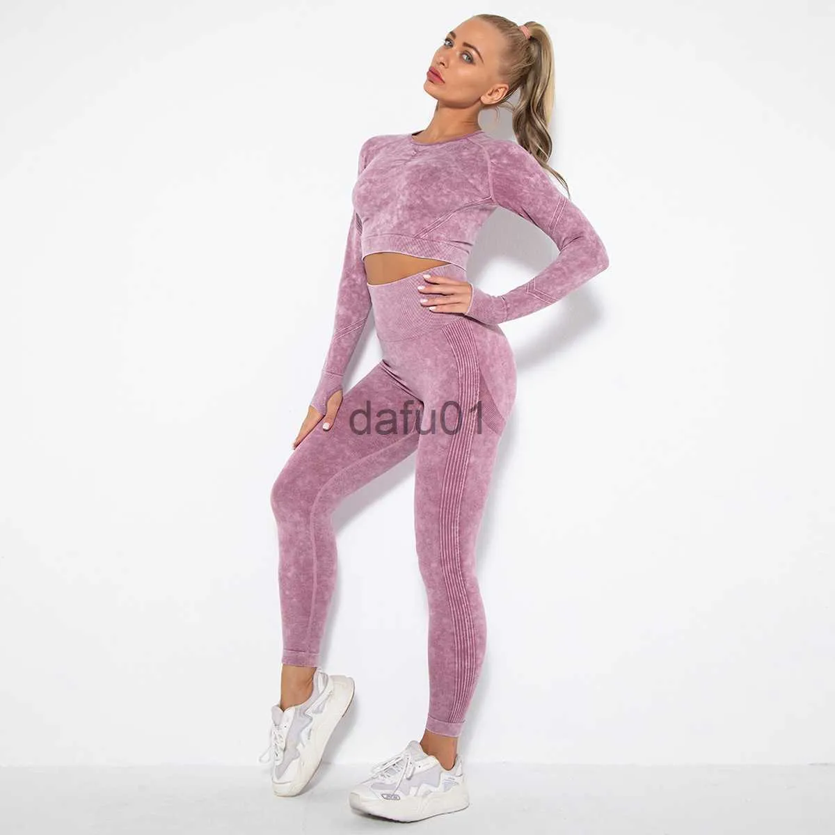 Pantaloni attivi Abiti da yoga Pantaloni da yoga caldi Leggings senza cuciture Manica lunga Crop Top Abiti da allenamento Ragazza Abbigliamento fitness Tuta da donna Abbigliamento sportivo da esterno Sport S