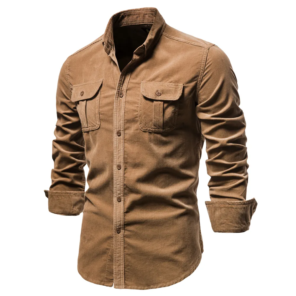 Camisas casuais masculinas único breasted 100% algodão camisa masculina negócios casual moda cor sólida veludo camisas masculinas outono camisa magro 230912