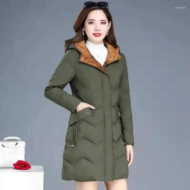 Casacos de trincheira femininos casuais com capuz parka sobretudo preto 6xl feminino engrossado jaqueta de algodão outono inverno frio quente jaquetas acolchoadas