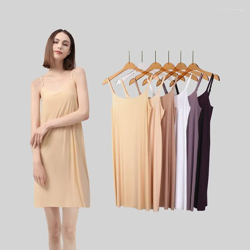 Mulheres sleepwear plus size deslizamentos completos vestido mulheres verão sem costura gelo seda petticoat underskirt sem mangas ajustável sling roupa interior