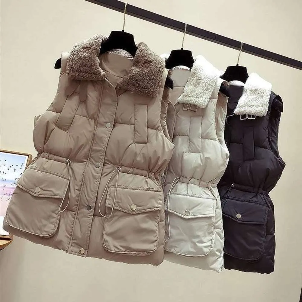 Gilet in cotone sciolto stile coreano primaverile da donna di medie dimensioni in pelo di agnello a pezzi