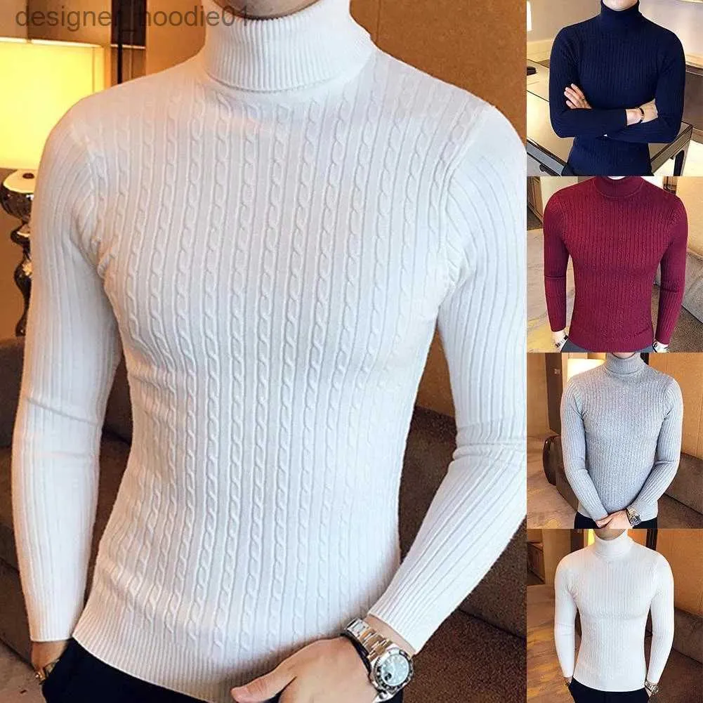 Men's Sweaters Men's Knitted Sweaters Pullover Men Knitwear Casual Winter Solid Color Turtle Neck Long Sleeve Twist Knit Slim Sweater L230912