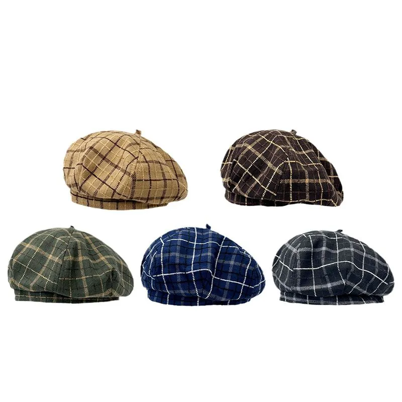 Fashion Plaid Beret Caps for Women jesienne zimowe niszowe niszowe sens sztuka malarz hat wiosna elegancja elegancja