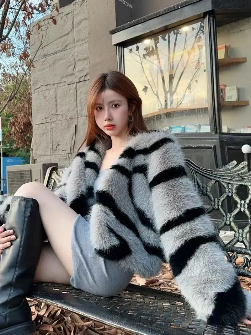 DHgate.com:Womens Faux Fur Coat Zebra Print Korean Short Fur