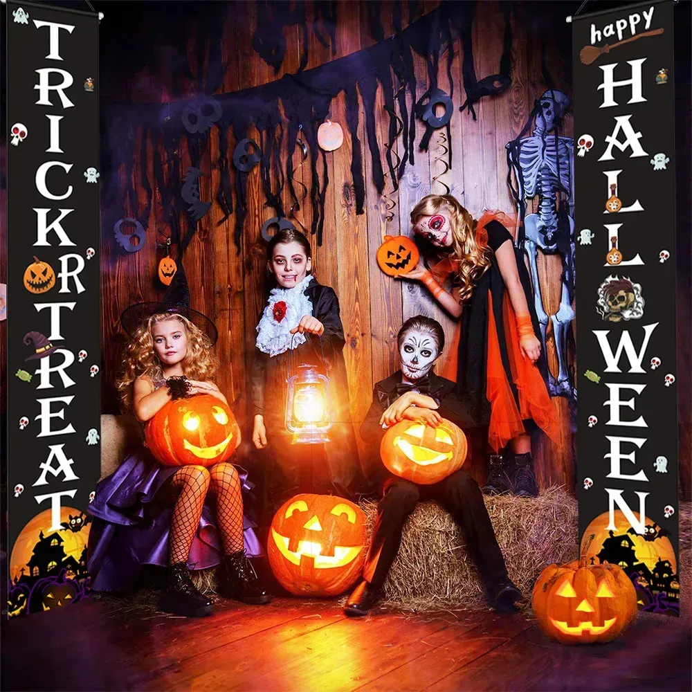 Dohia Happy Halloween Banner – Kürbis-Wimpelkette Für Party-Dekoration Innen & Außen (Buchstaben + Band)