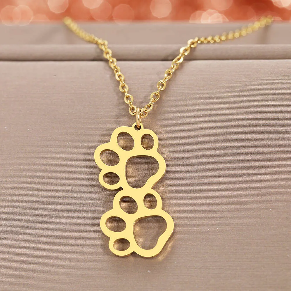 Stainless Steel Necklaces Cartoon Dog Paw Cute Pendants Chain Fashion Choker Best Necklace For Women Jewelry Party Childs Gifts