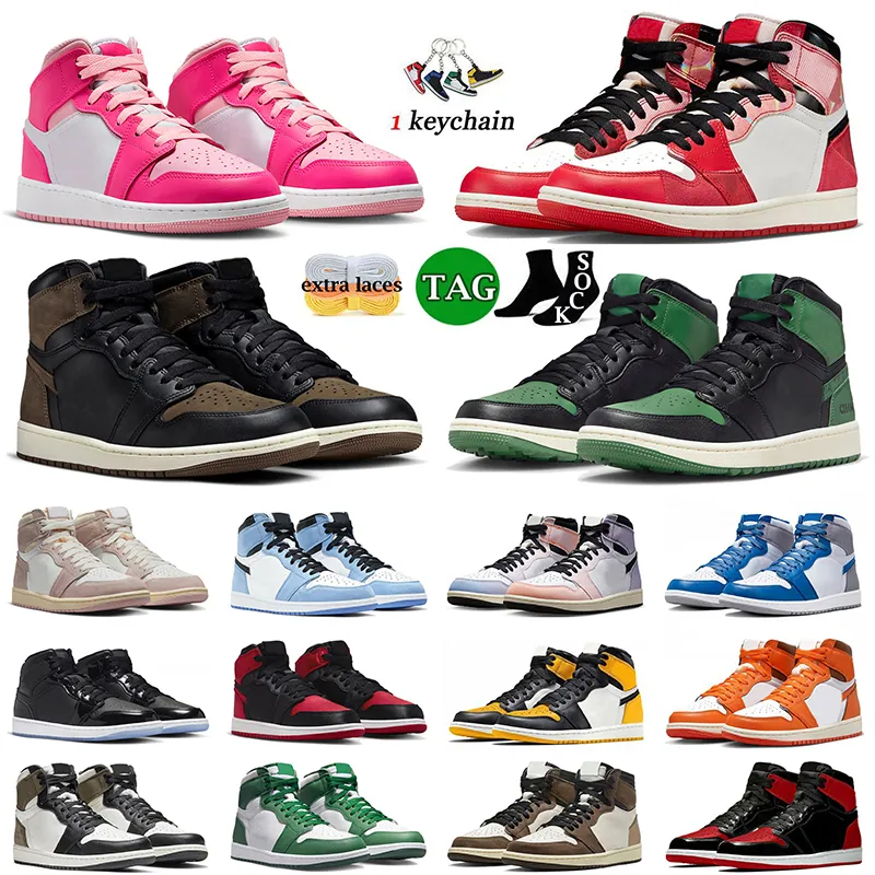 Mens 1 Jumpman 1s High OG Basketball Shoes Spider Verse Fierce Pink Eastside Golf 1961 Dark Mocha Patent Stain Bred Space Jam Women Flat Sneakers Sports 36-47