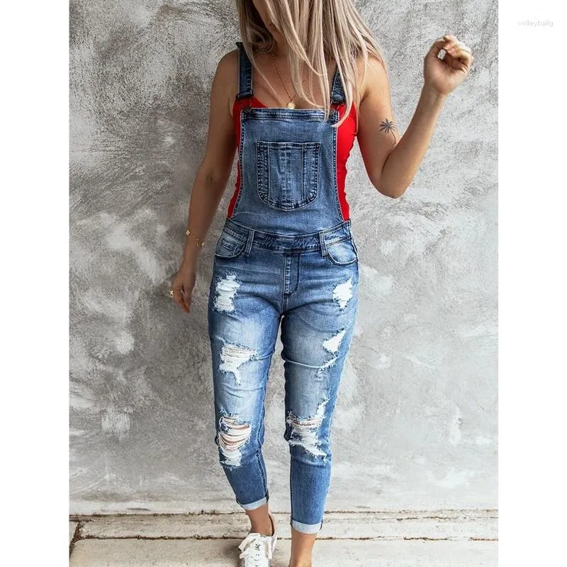 Jeans femininos macacão jeans para mulheres 2023 rasgado mulher macacão elástico calças suspender jean femme streetwear mujer xl