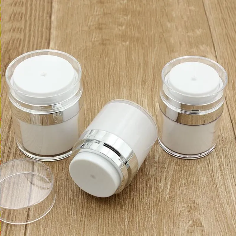 15 30 50g Flacone airless acrilico bianco perla Rotondo Vaso per crema cosmetica Pompa Bottiglie per imballaggio cosmetico Ovwvs