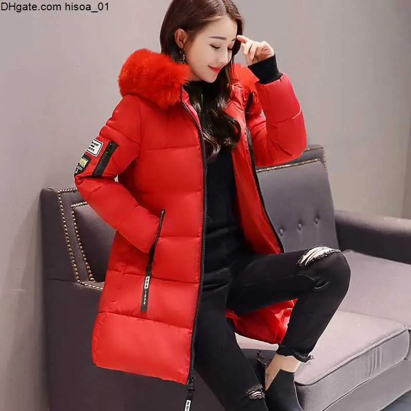 New Womens Winter Coats Womans Long Cotton Casual Fur Hooded Jackets Warm Parkas Female Overcoat Coat 