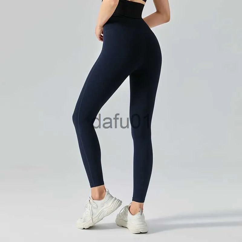 Aktif Pantolon 2022 Yeni Yoga Pantolon Yüksek Elastikiyet Çıplak Şeftali Kalça Yok Çift Taraflı Polar Spor Fitness Pantolon X0912