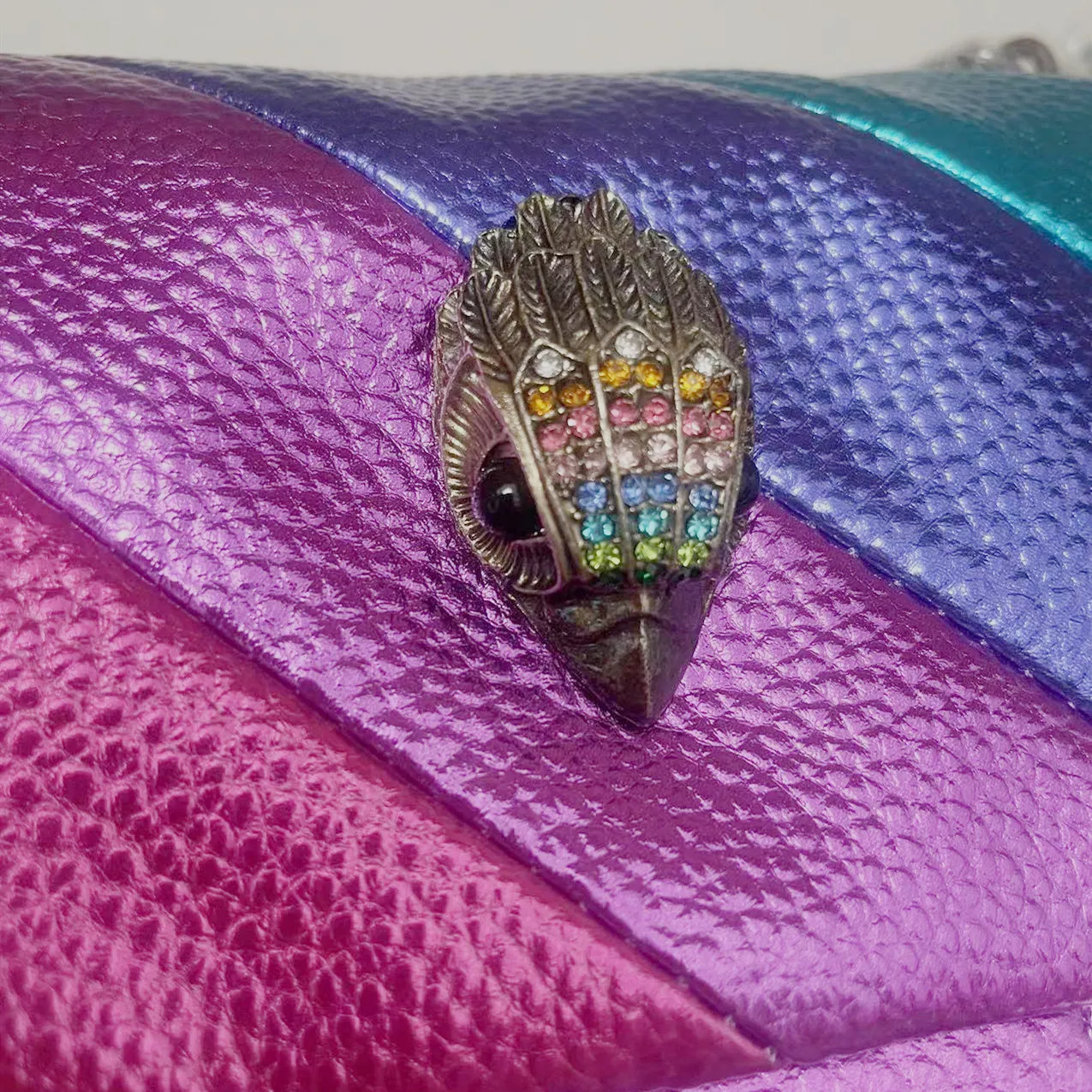 Kurt Geiger Rainbow  Head Handbags Cross Body Bag 26cm Medium Raibow Bird Head Patchwork Shouler Bags Chain Small Flap Purse