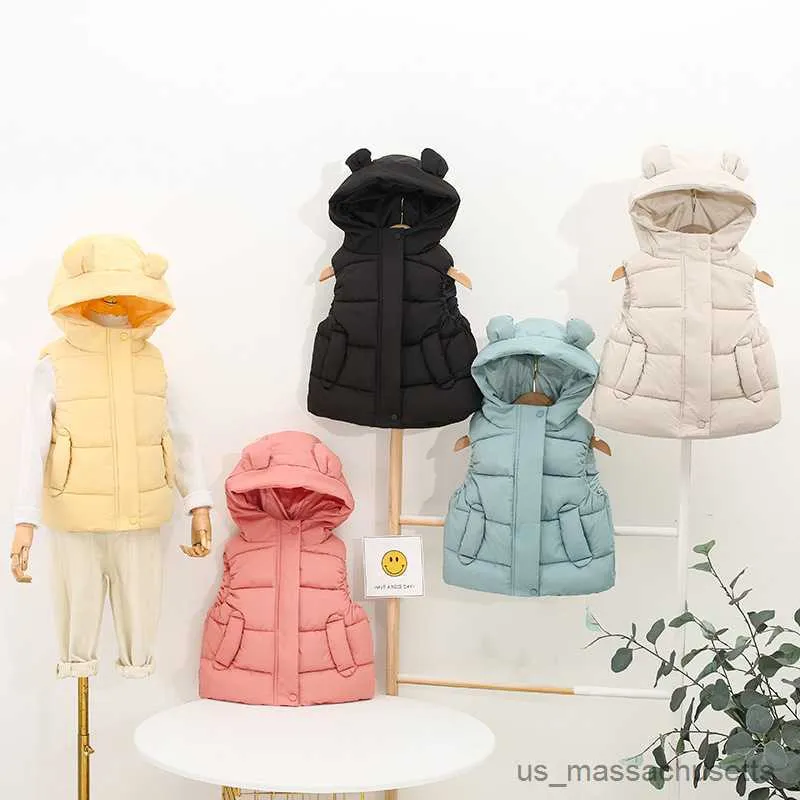 Piumino Tenere al caldo Autunno Inverno Gilet per bambini Nuova moda Giacca senza maniche per ragazze Ragazzi Gilet con cappuccio Cappotti Anni Abbigliamento per bambini R230912