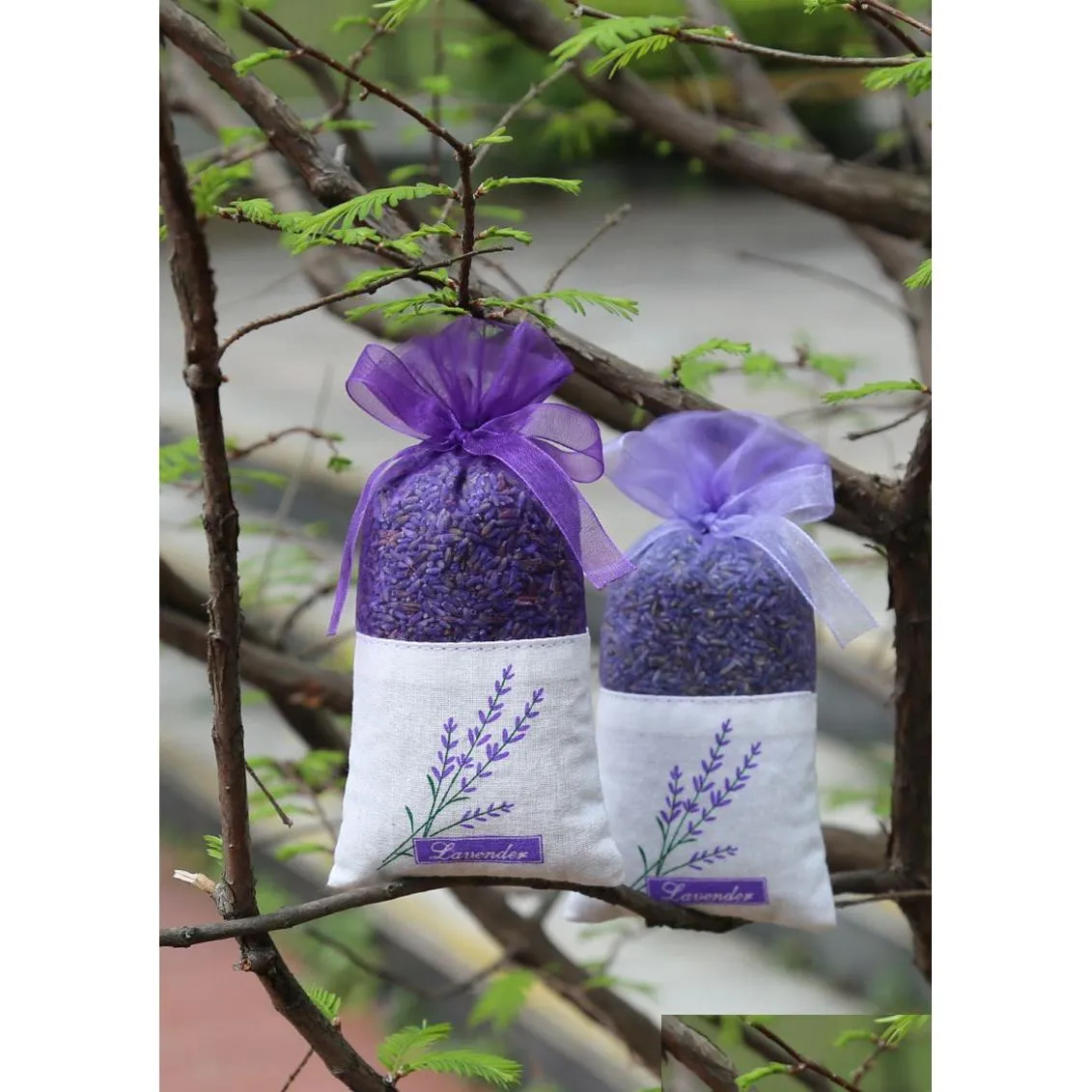 Opakowanie prezentów 50pcs Gracef Lace Lavender Torby saszetekowe torba cukierkowa na ślub garderobę siatkę fioletową bawełnę z wstążką prysznic del otog2