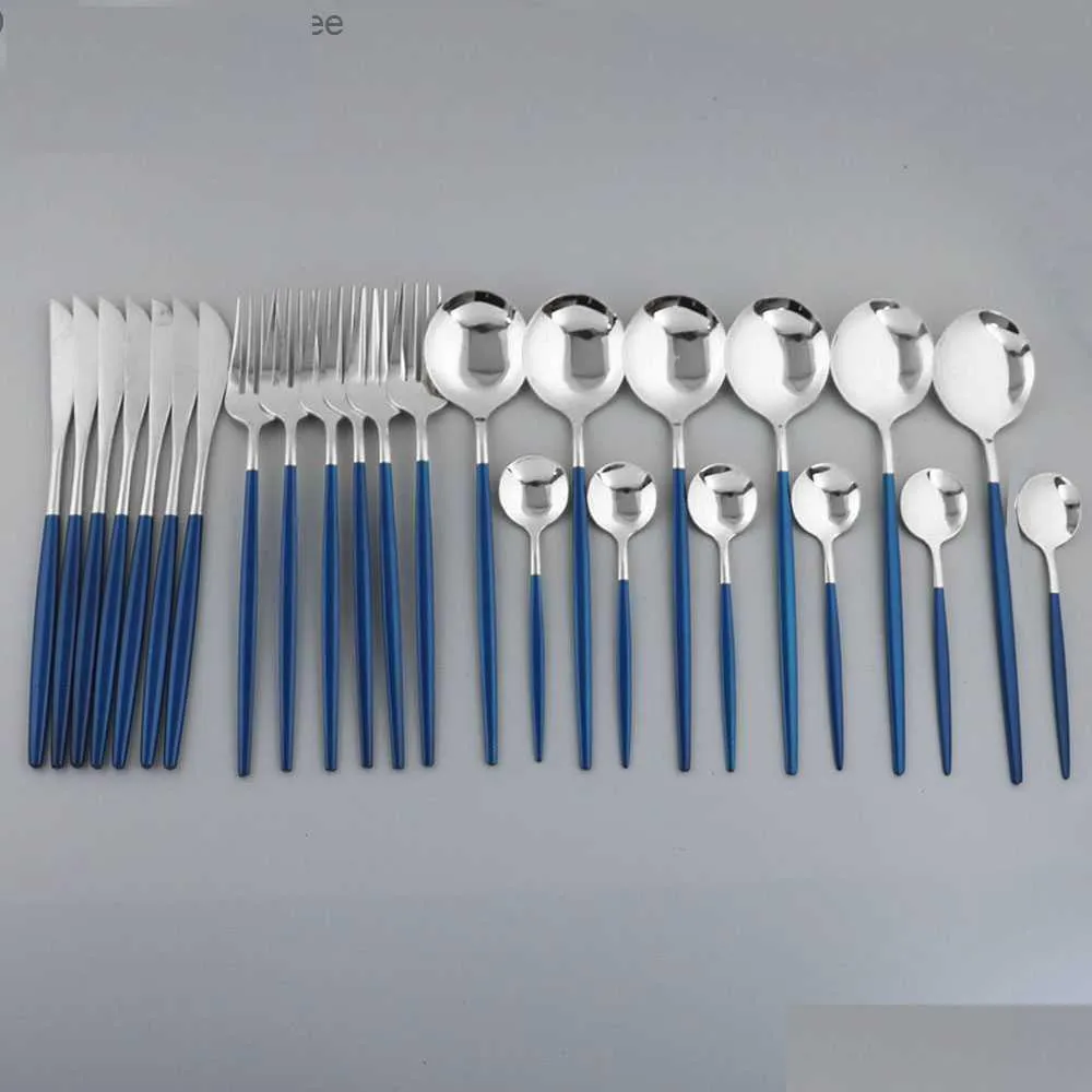 Flatware Sets Black Tableware Mirro 24Pcs 304 Stainless Steel Cutlery Spoon Fork Knife Set Home Gold Dinnerware Eco Friendly Q230828 D Dhwxd