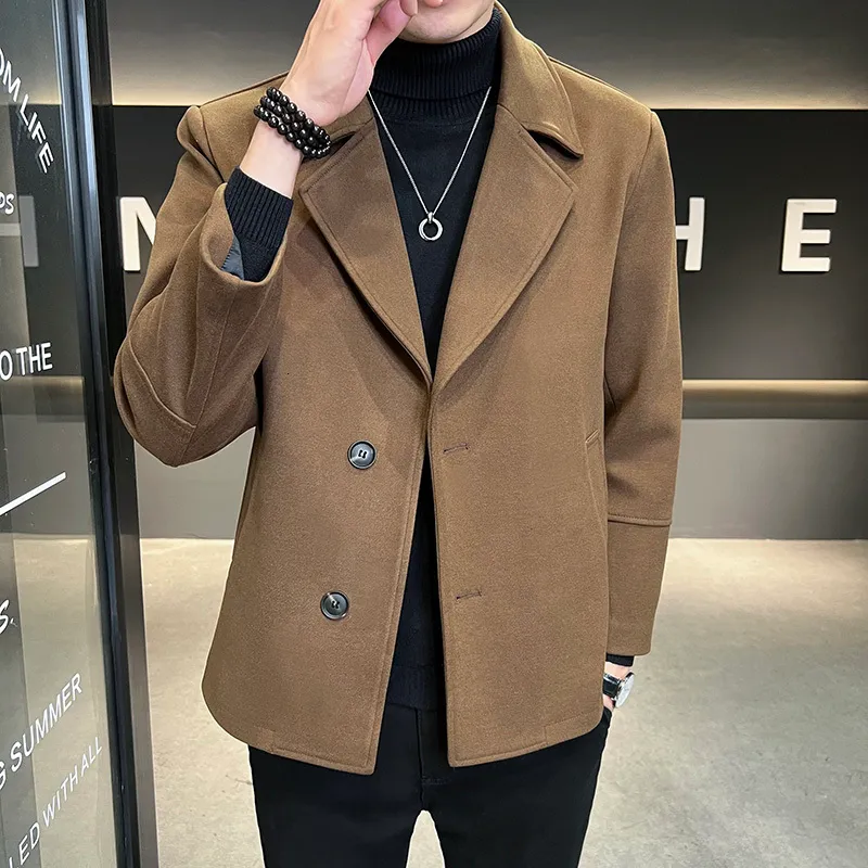 Herren Wollmischungen Herrenbekleidung Kurze einreihige Wolljacke/Männer Slim Fit Trenchcoat Männer Streetwear Lose Herbst Lässige Wolljacke 230911