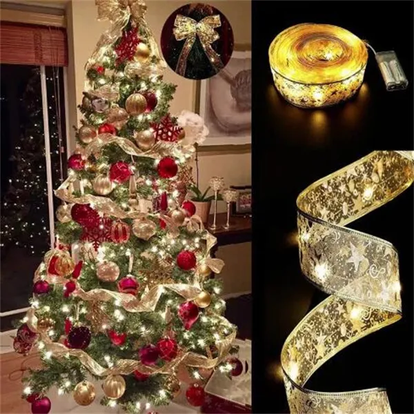 Ribbon Fairy Light Christmas Decoration Christmas Tree Ornaments For Home 2023 Xmas String Lights Navidad Natal New Year 2024 GC