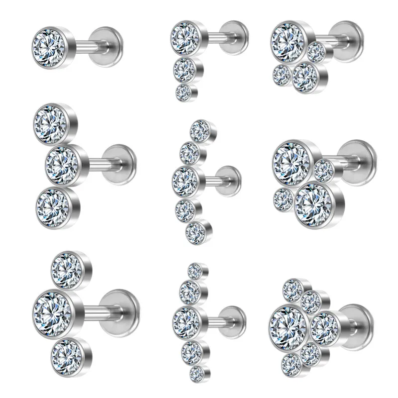 Trago Labbro Piercing In Titanio 16G: Helix, Tragus, Conch, Labret, Con Cristallo Chiaro, Misure 6-12mm - 3
