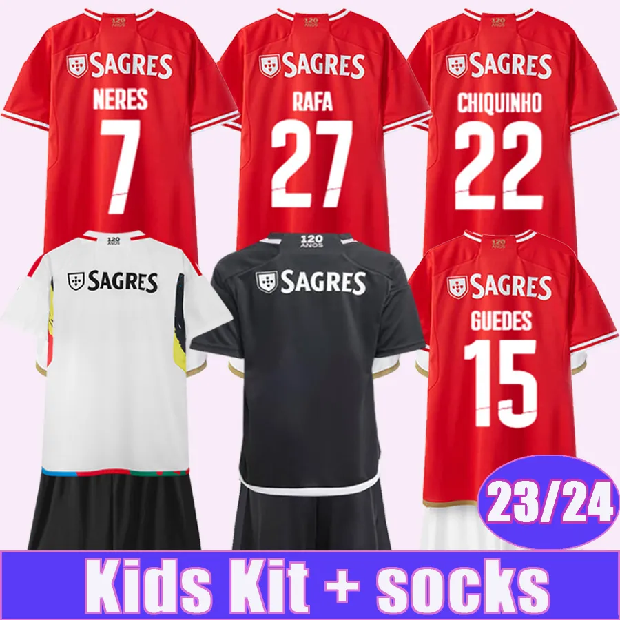 23 24 Neres Guedes Kids Kit Kit Soccer Jerseys Rafa aursnes Chiquinho Otamendi G. Ramos Home Red Away Black 3rd White Football Shirts