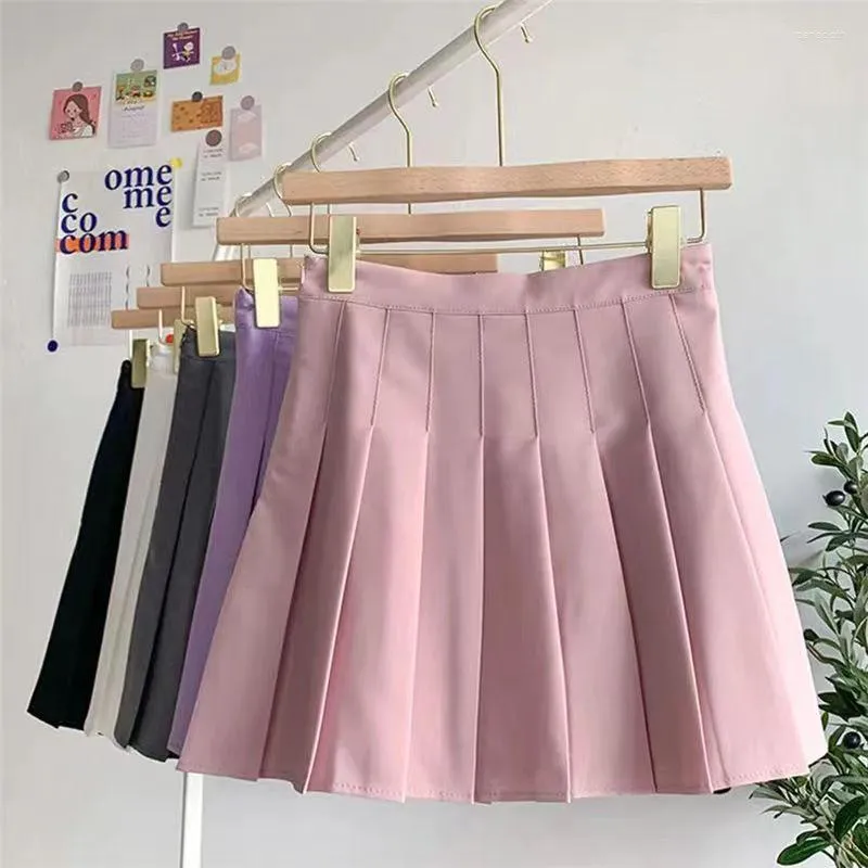 Gonne rosa pieghettate moda donna gonna a trapezio a vita alta femminile mini stile preppy coreano ragazze da ballo