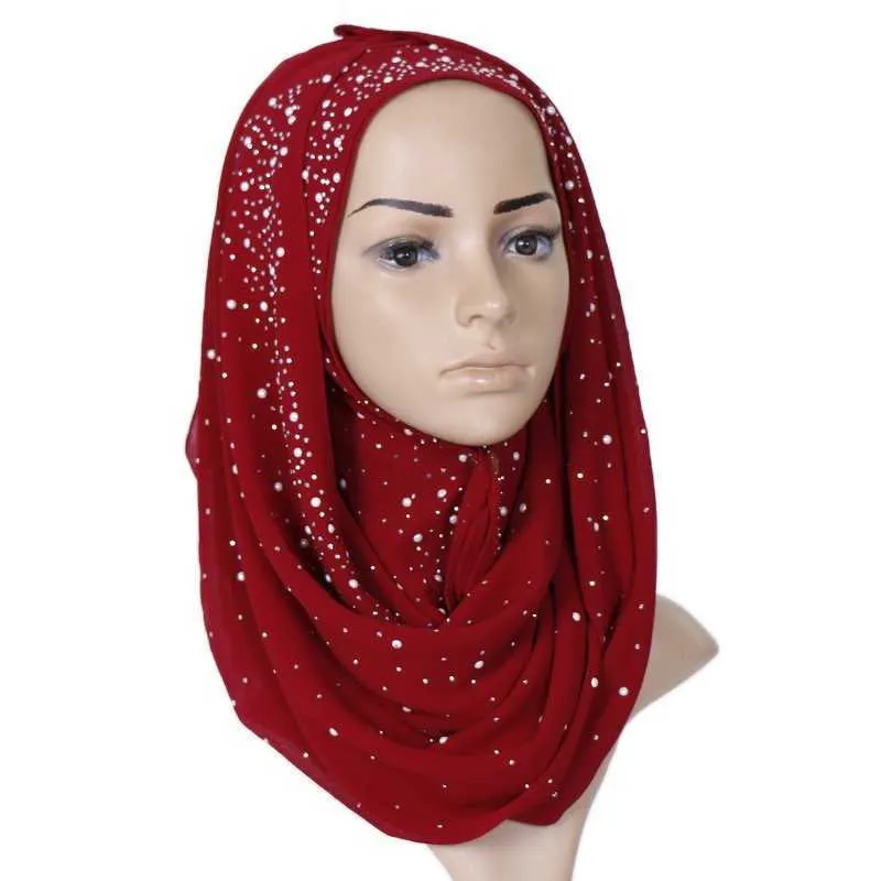 Sjaals Nieuwe Effen Diamant Kralen Bubble Chiffon Instant Hijab Sjaals Effen Dikke Hoofd Wraps Foulard Sjaal Moslim Motorkap Cachecol 180x70Cm 230831