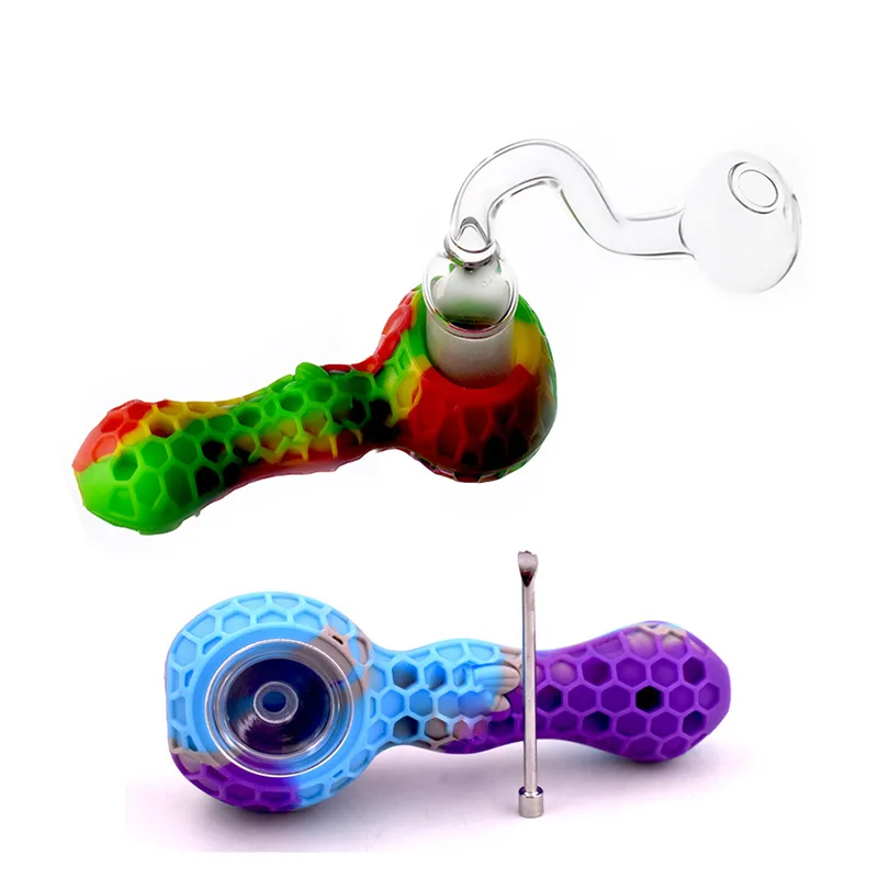 2 In1 Style Glass Hand Pipes with Glass Bowl Wax Dabber Tool Oil Rigs Tobacco Dry Herb Glass Oil Burner Pipes