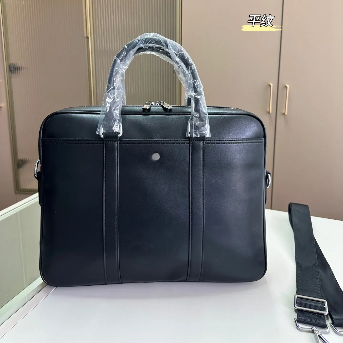 Famous Designer Mens Pure Leather Black Crossstripe Briefcase Messenger Laptop Business Office Cross-body Traveling Bag Shoulderbag Purse