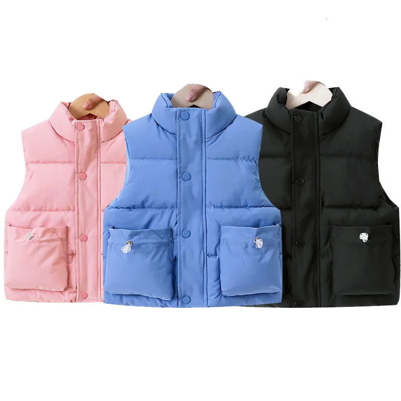 Gilet hiver enfants coton rembourré gilets manteaux automne chaud gilets pour garçons filles couleur unie petit enfant épaissir gilets unisexe 230912