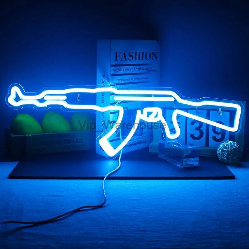LED -remsor Neon Sign Light Gun AK 47 Super Cool Hanging Lamps Custom Sign Decoration Lamp Game Room Shop Wall Decor HKD230912