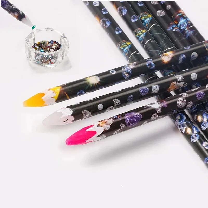 Dotting Tools 12pcs Crayon Wax Dotting Pen 3 Color Pencil Nail Art Self-adhesive Rhinestones Gems Drilling Picking Picker Tips Nail Tools 230912