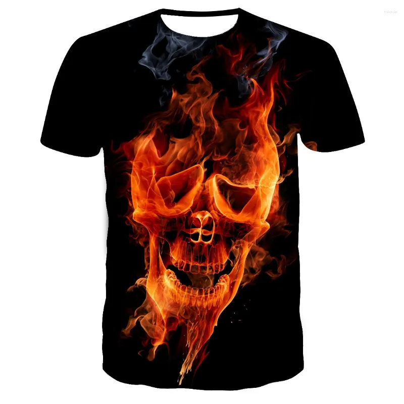 Herr t-skjortor sommar -försäljning metall skräck skalle t-shirt 3d tryck män/kvinnor mode t-shirts svart streetwear dropshiping