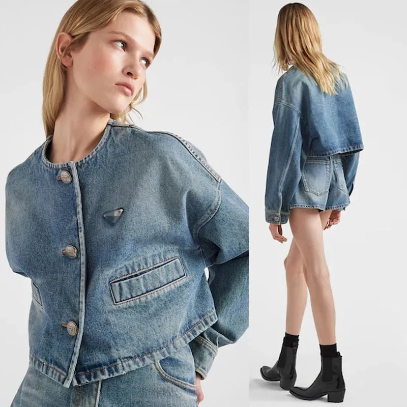 P-r Originele Designer Merken Dames Denim Jas Merk Mode Trend Hoge kwaliteit Gradiënt Gewassen Schouderstuk Rits Amerikaanse Vintage Jassen