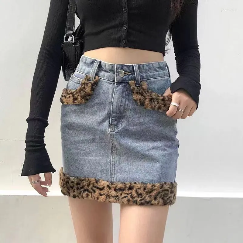 Spódnice Y2K Girl's Lopard spódnica seksowna mini dżins kobiety harajuku wysoka talia żeńska estetyczna punkowa streetwear
