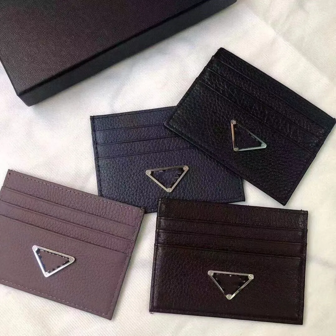 Designer Classic Leather Male Female Triangle label Alphabet Wallet Leather Premium credit card holder with box card bag