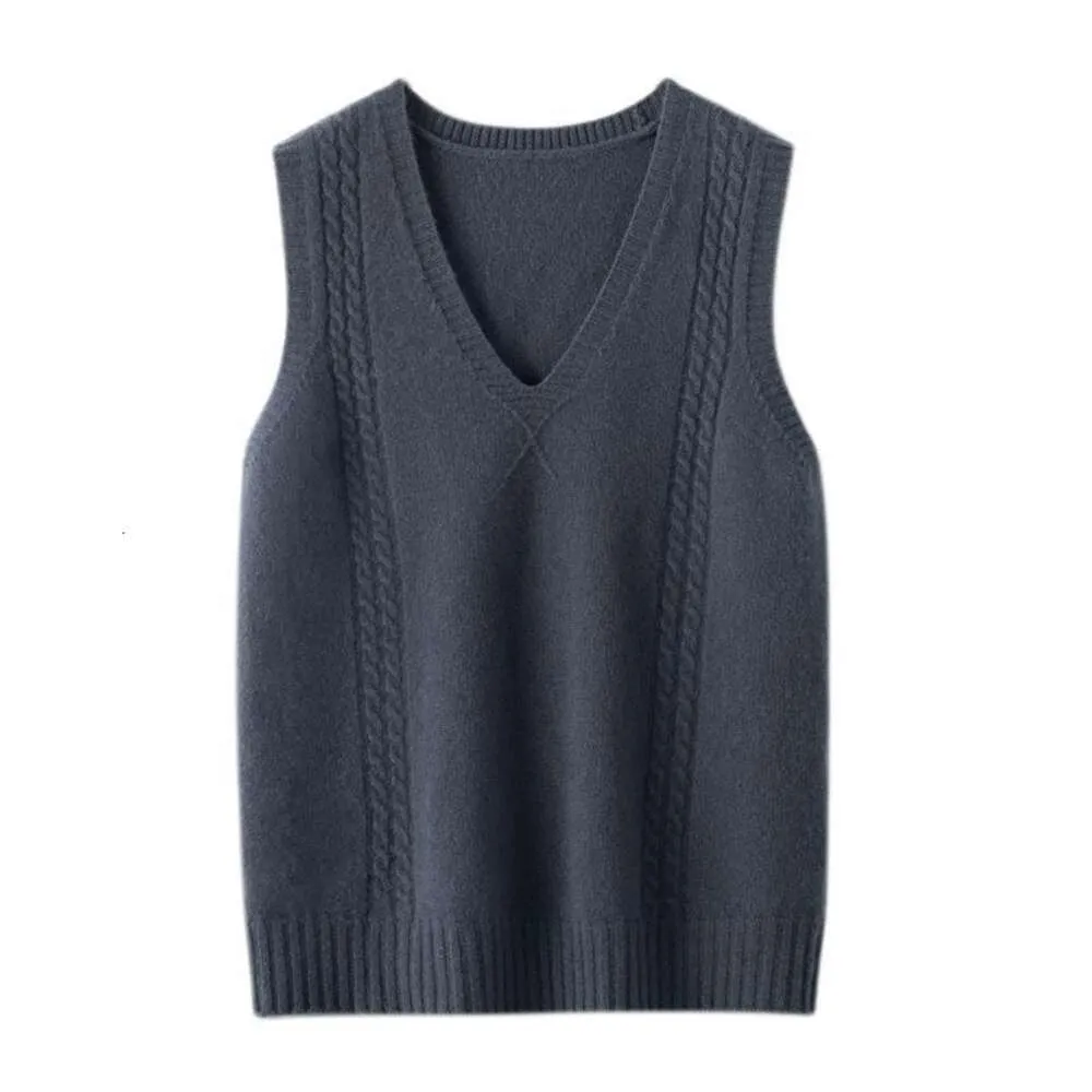 Wool Knitted Vest For Women Spring And Autumn Style Pure Color V Neck Pullover Sweater