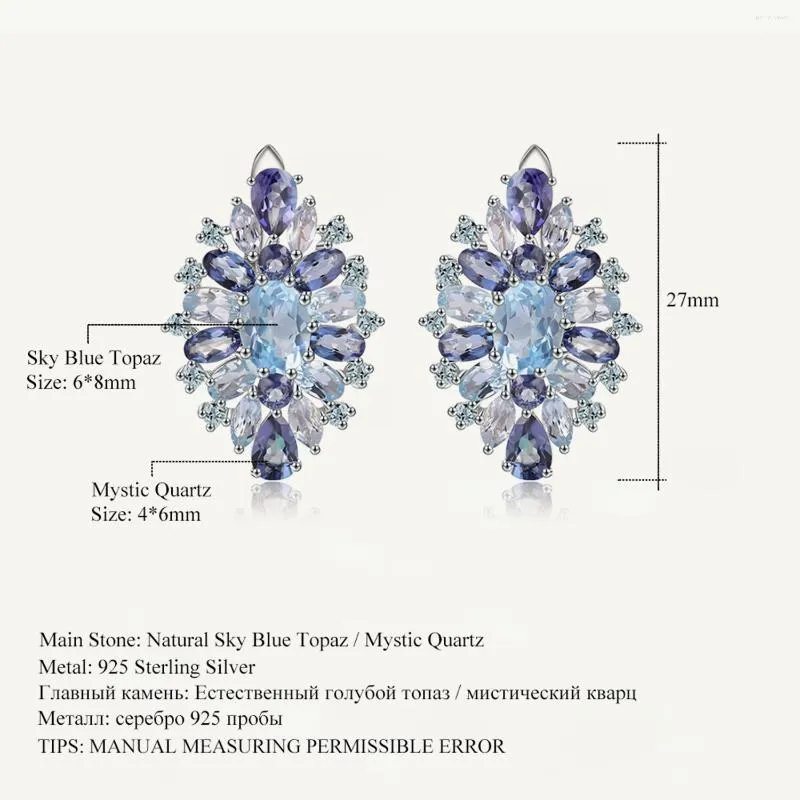 Brincos de garanhão gem's ballet natural céu azul topázio quartzo místico para mulheres jóias 925 prata esterlina na moda presente fino