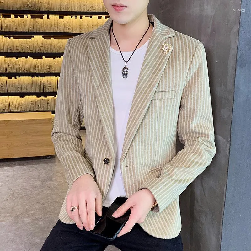 Men's Suits 2023 High Quality Autumn Striped Fashion Woolen Suit Korean Version Of The Trend Handsome Casual Small Coat Top