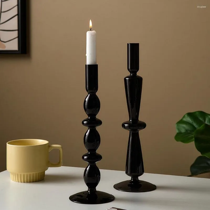 Candle uchwyty czarne retro szklane estetyczne dekoracje domowe przyjęcie weselne obiad świeca światło salon Centrum jadalni