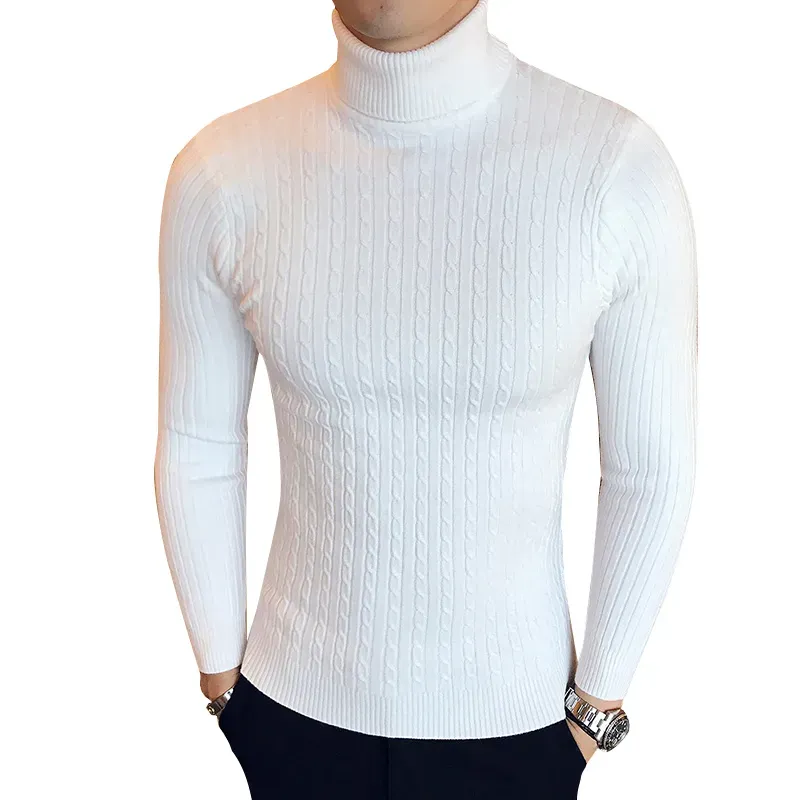 Inverno alta pescoço grosso quente camisola masculina gola alta dos homens suéteres fino ajuste pulôver malhas masculino gola dupla megogh-6 CXG91210